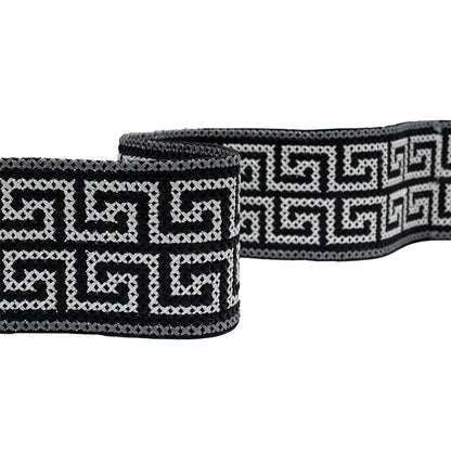 Silver and Black Cross Stitch Double Greek Key Trim - 2"