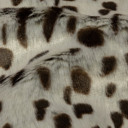 Pale Gray and Brown Spotted Sleek Luxury Faux Fur Detail