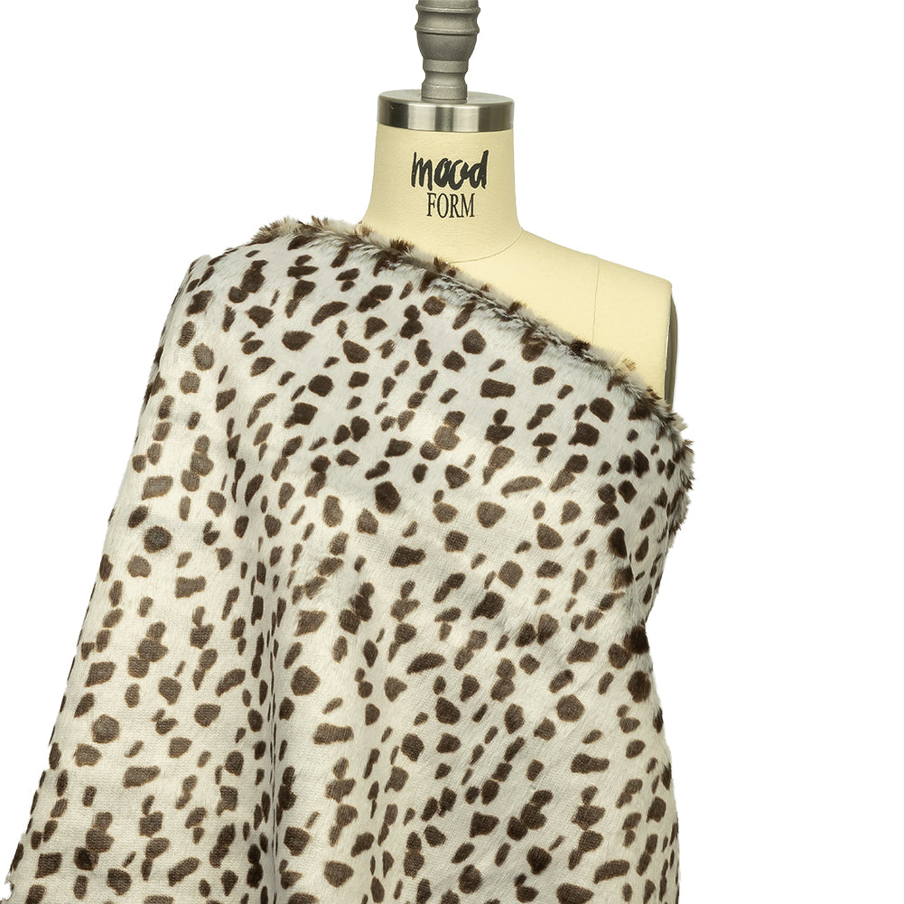 Pale Gray and Brown Spotted Sleek Luxury Faux Fur Drape