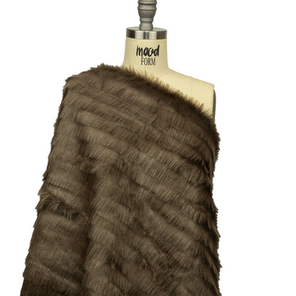 Shimmering Brown Subtle Stripe Luxury Faux Fur Drape