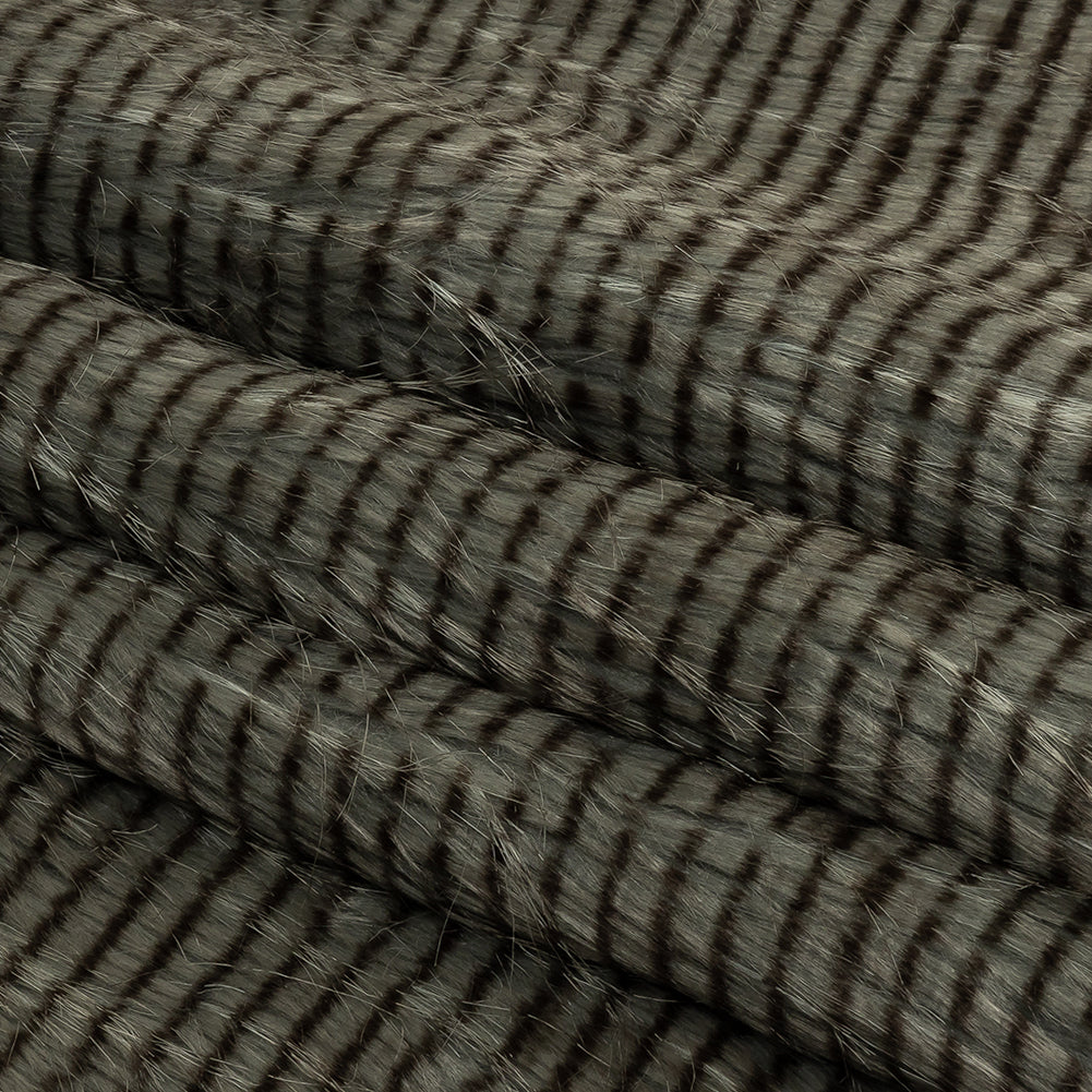 Silver and Pinecone Striped Feathery Luxury Faux Fur Folded