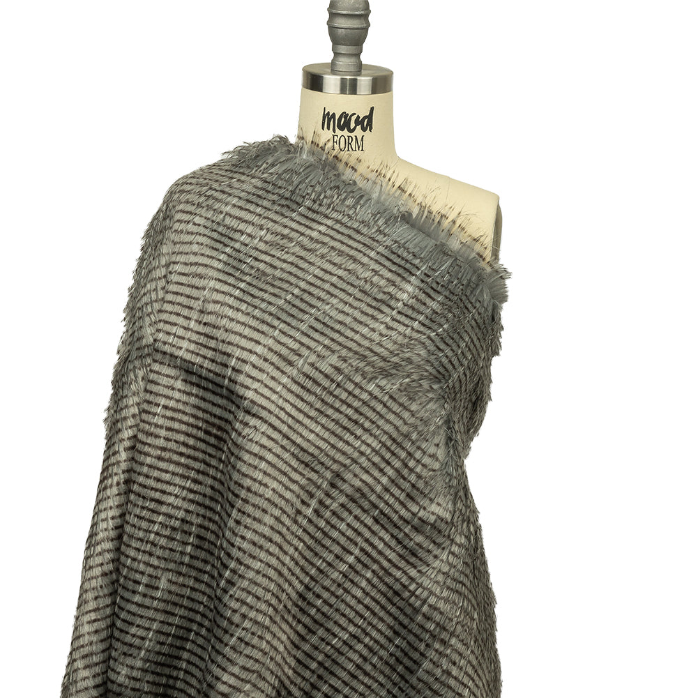 Silver and Pinecone Striped Feathery Luxury Faux Fur Drape