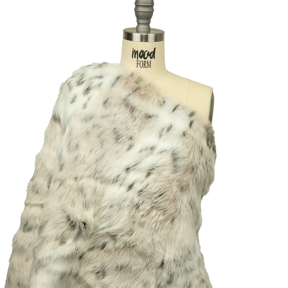 Vaporous Gray, Trench Coat and Brown Spotted Luxury Faux Fur Drape