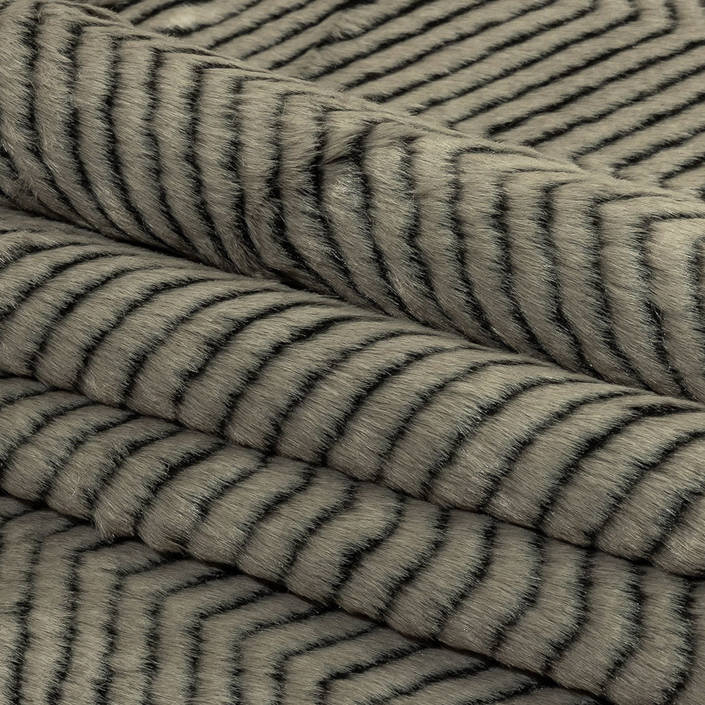Gray and Black Chevron Ribbed Luxury Faux Fur Folded
