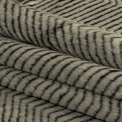 Gray and Black Chevron Ribbed Luxury Faux Fur Folded