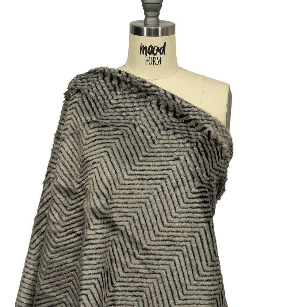Gray and Black Chevron Ribbed Luxury Faux Fur Drape