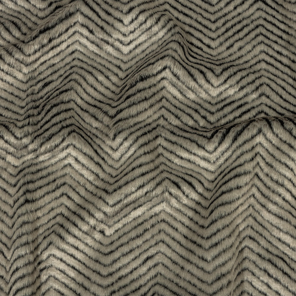 Gray and Black Chevron Ribbed Luxury Faux Fur