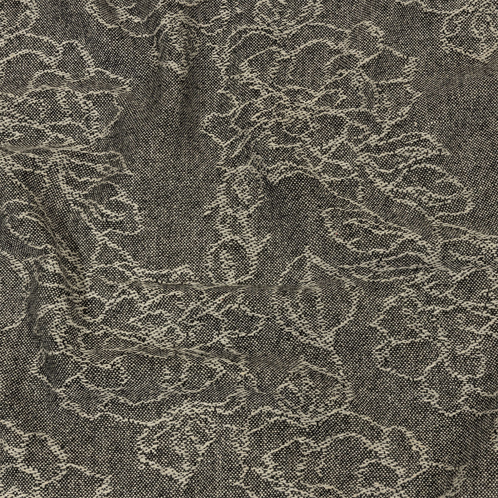 Balenciaga Italian Black, Pumice Stone and Metallic Silver Floral Blended Wool Jacquard