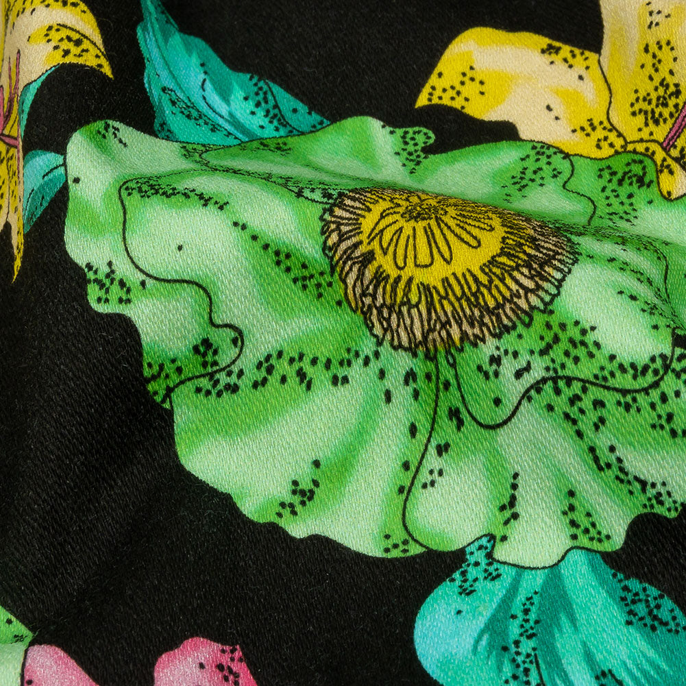 Balenciaga Italian Pink, Yellow and Lime Floral Stretch Cotton Twill Folded