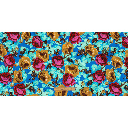 Balenciaga Italian Blue, Mustard and Red Roses Stretch Cotton Twill Full