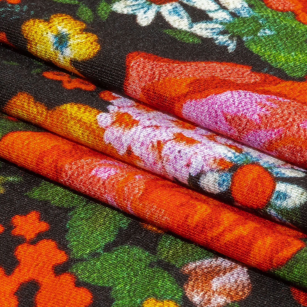 Balenciaga Italian Black, Yellow and Orange Floral Stretch Cotton Jersey Folded