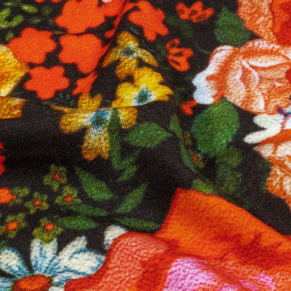 Balenciaga Italian Black, Yellow and Orange Floral Stretch Cotton Jersey Detail
