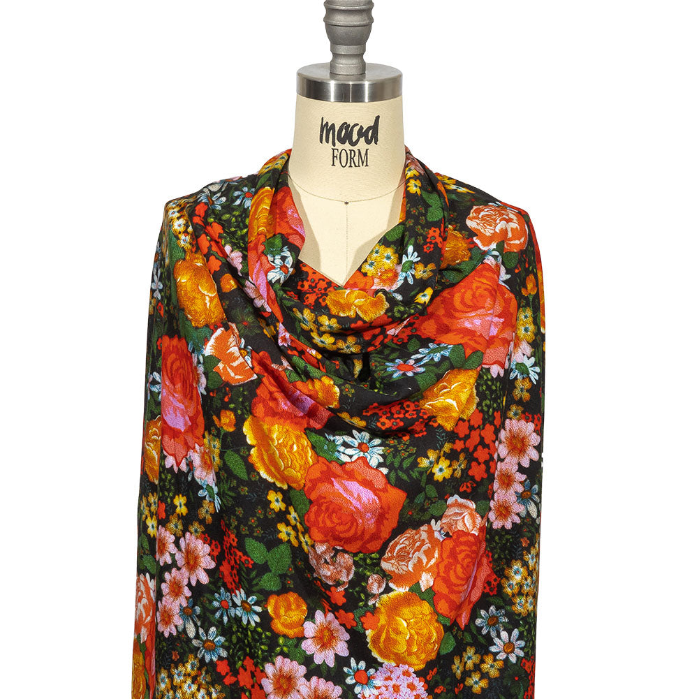 Balenciaga Italian Black, Yellow and Orange Floral Stretch Cotton Jersey Drape