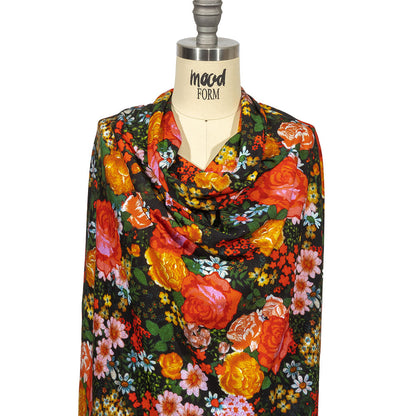 Balenciaga Italian Black, Yellow and Orange Floral Stretch Cotton Jersey Drape