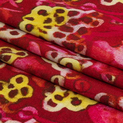 Balenciaga Italian Hot Pink and Yellow Abstracted Watercolor Flowers Stretch Cotton Jersey Folded