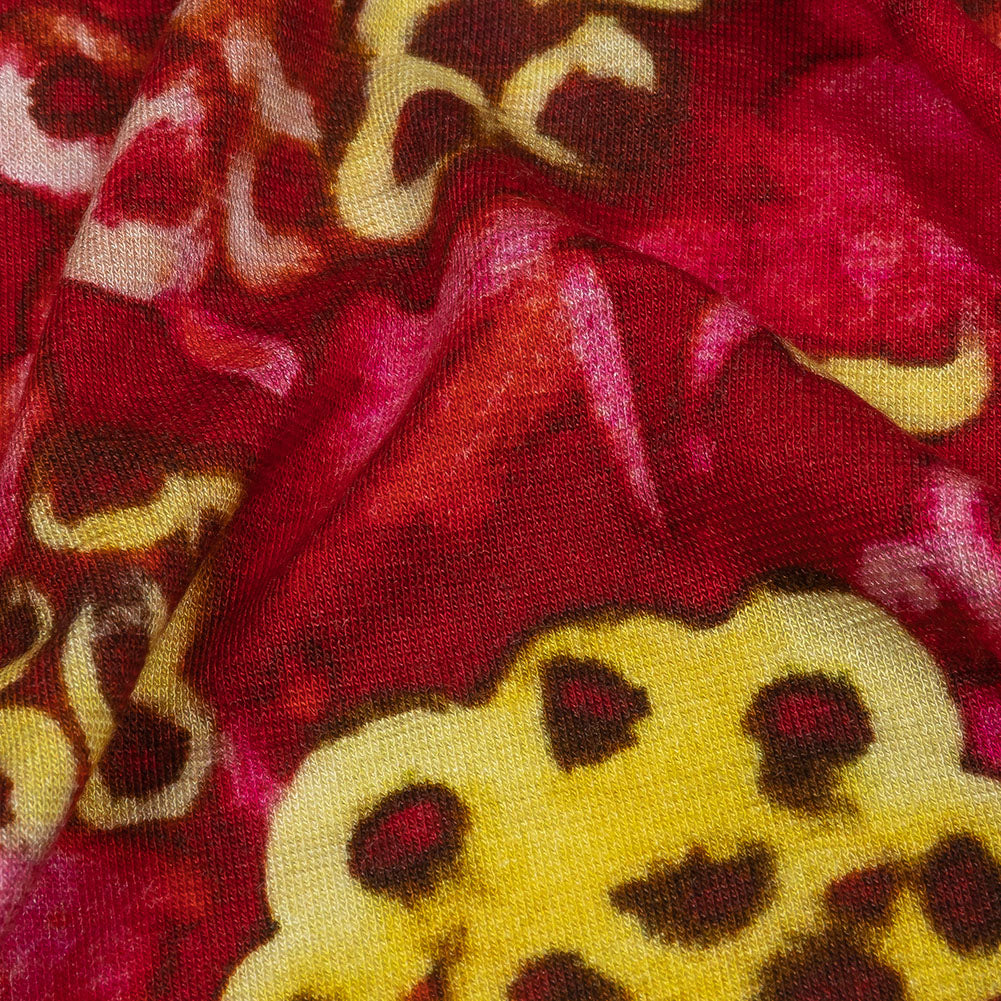 Balenciaga Italian Hot Pink and Yellow Abstracted Watercolor Flowers Stretch Cotton Jersey Detail