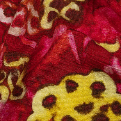 Balenciaga Italian Hot Pink and Yellow Abstracted Watercolor Flowers Stretch Cotton Jersey Detail