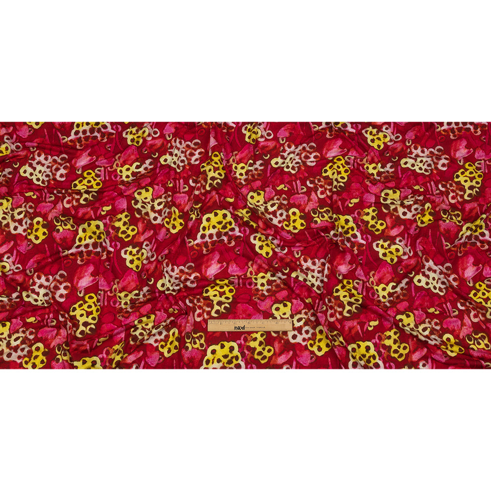 Balenciaga Italian Hot Pink and Yellow Abstracted Watercolor Flowers Stretch Cotton Jersey Full