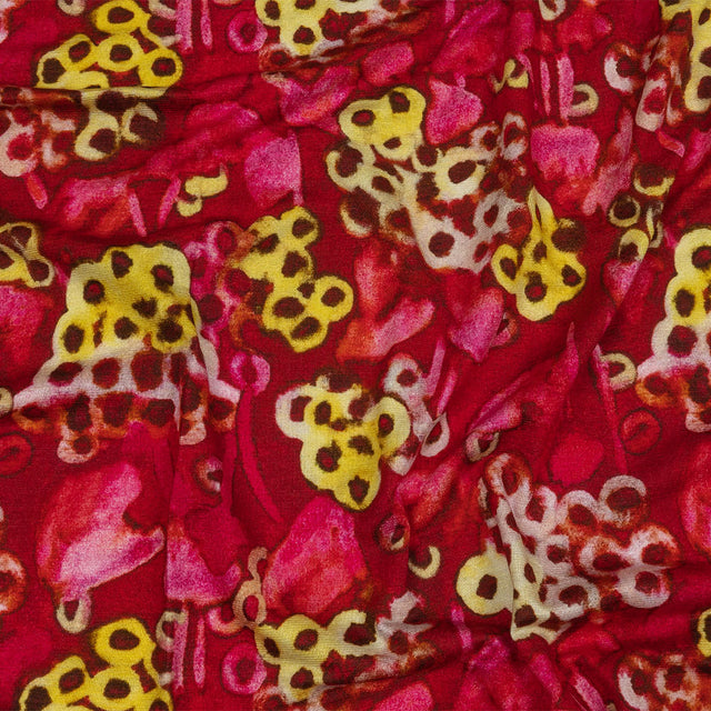 Balenciaga Italian Hot Pink and Yellow Abstracted Watercolor Flowers Stretch Cotton Jersey
