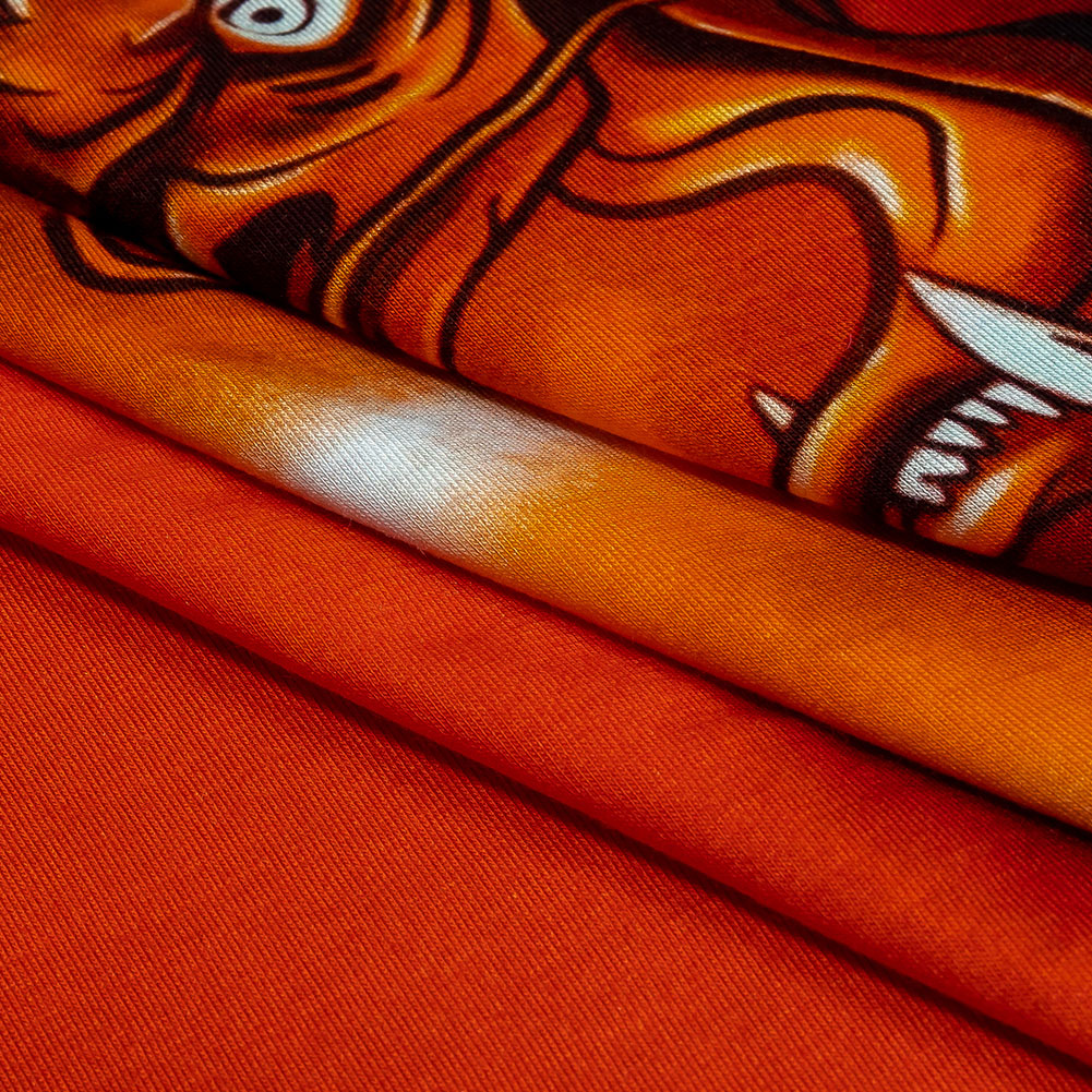 Balenciaga Italian Orange and Black Dragon and Smoke Stretch Cotton Jersey Folded
