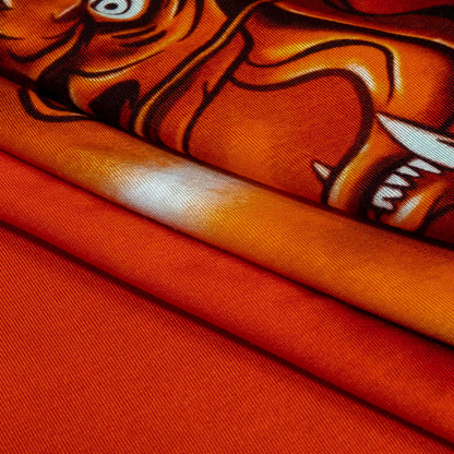 Balenciaga Italian Orange and Black Dragon and Smoke Stretch Cotton Jersey Folded