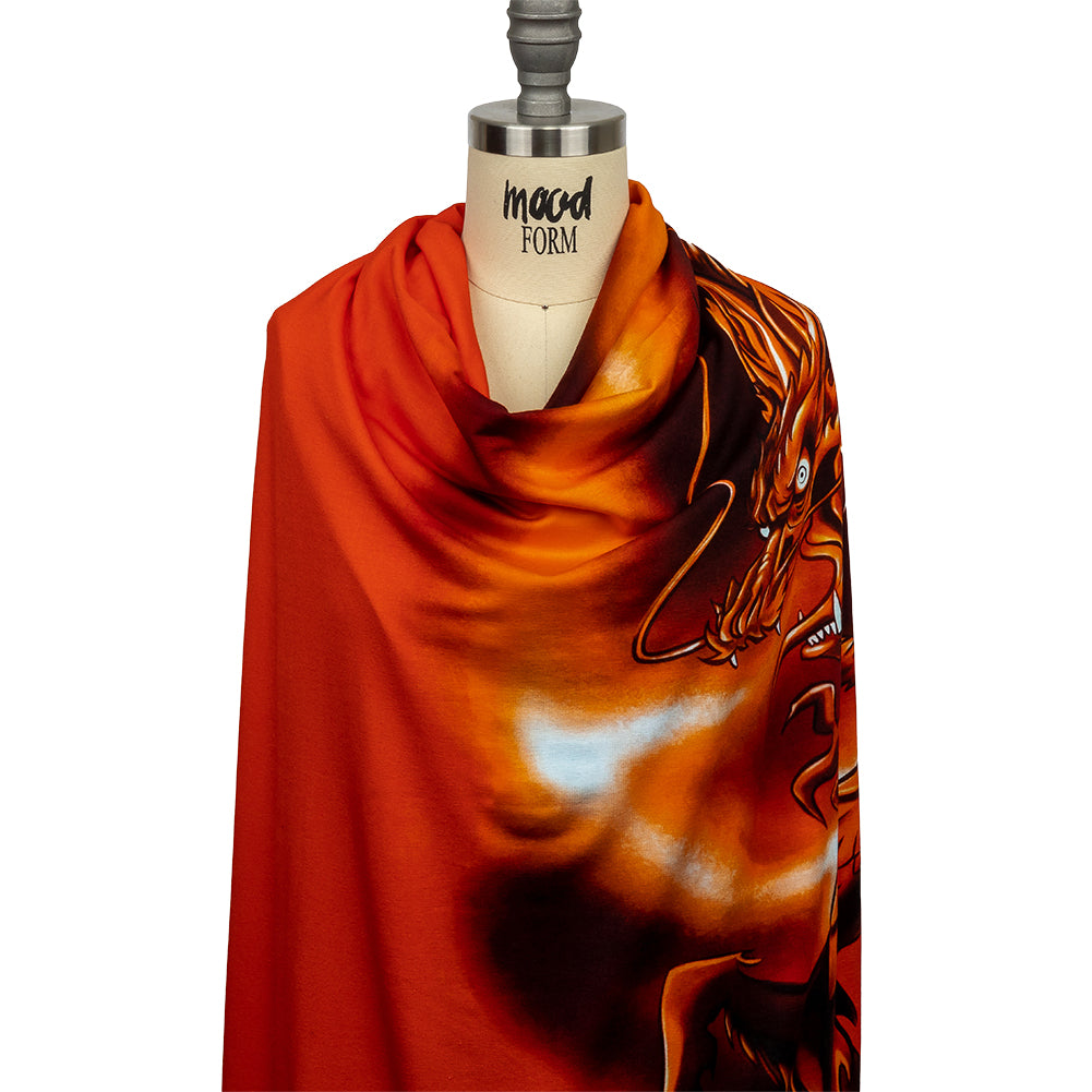Balenciaga Italian Orange and Black Dragon and Smoke Stretch Cotton Jersey Drape