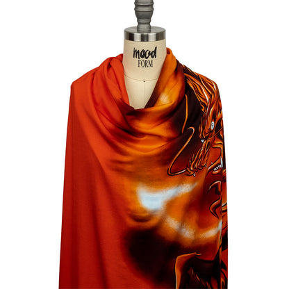 Balenciaga Italian Orange and Black Dragon and Smoke Stretch Cotton Jersey Drape