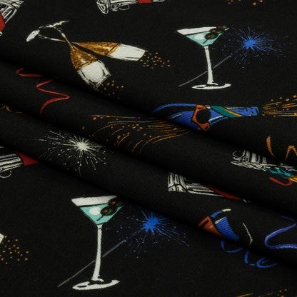 Balenciaga Italian Black, Blue and Gold Celebration Toast Stretch Cotton Jersey Folded