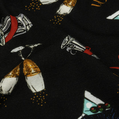 Balenciaga Italian Black, Blue and Gold Celebration Toast Stretch Cotton Jersey Detail