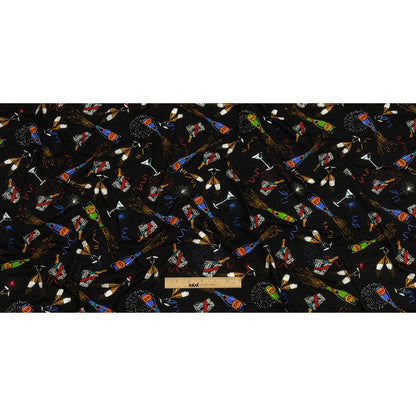 Balenciaga Italian Black, Blue and Gold Celebration Toast Stretch Cotton Jersey Full