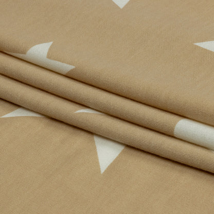 Beige and Star White Stars Stretch Polyester and Rayon French Terry Folded