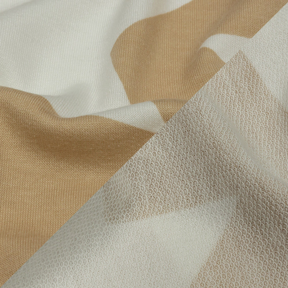 Beige and Star White Stars Stretch Polyester and Rayon French Terry Detail
