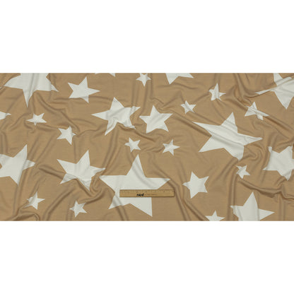 Beige and Star White Stars Stretch Polyester and Rayon French Terry Full