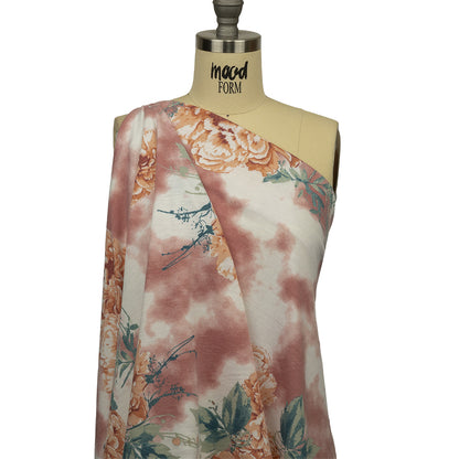 Pink, Orange and Sage Roses and Tie Dye Stretch Polyester and Rayon French Terry Detail