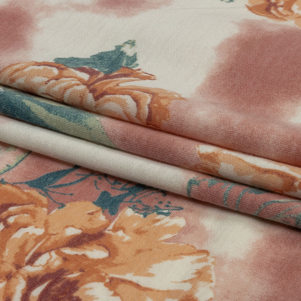 Pink, Orange and Sage Roses and Tie Dye Stretch Polyester and Rayon French Terry Full