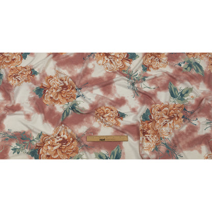 Pink, Orange and Sage Roses and Tie Dye Stretch Polyester and Rayon French Terry Drape