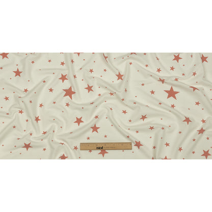 Cloud Dancer and Coral Almond Stars Stretch Polyester and Rayon French Terry Full