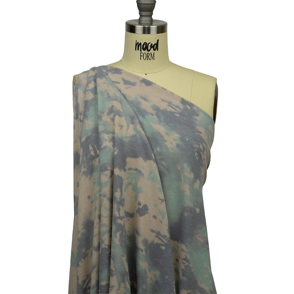 Beige, Gray and Mint Tie Dye Splash Stretch Polyester and Rayon French Terry Detail