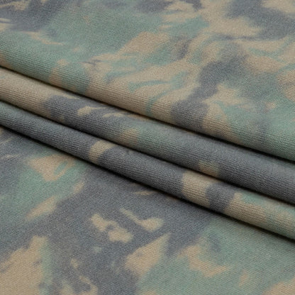 Beige, Gray and Mint Tie Dye Splash Stretch Polyester and Rayon French Terry Full