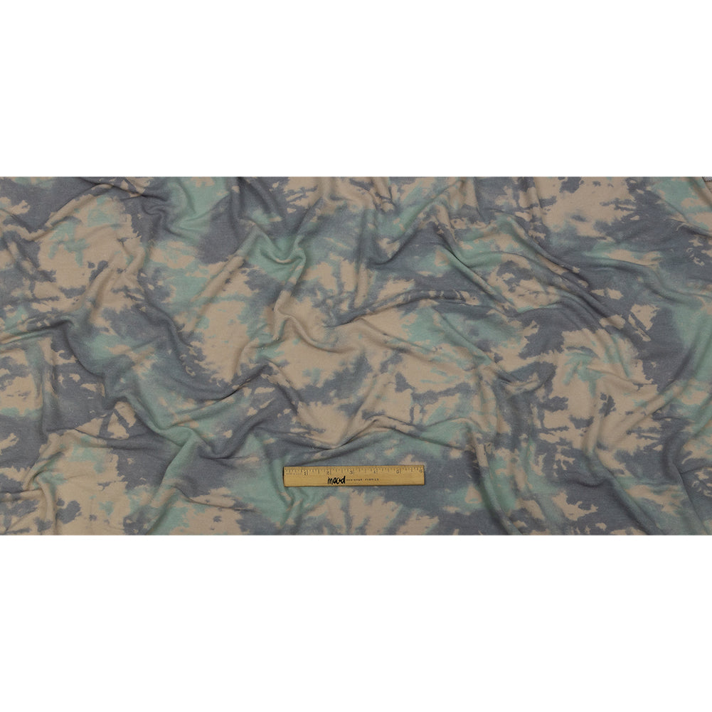 Beige, Gray and Mint Tie Dye Splash Stretch Polyester and Rayon French Terry Drape