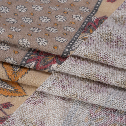 Tan, Red and Orange Rustic Floral Stripes Stretch Polyester and Rayon French Terry Full