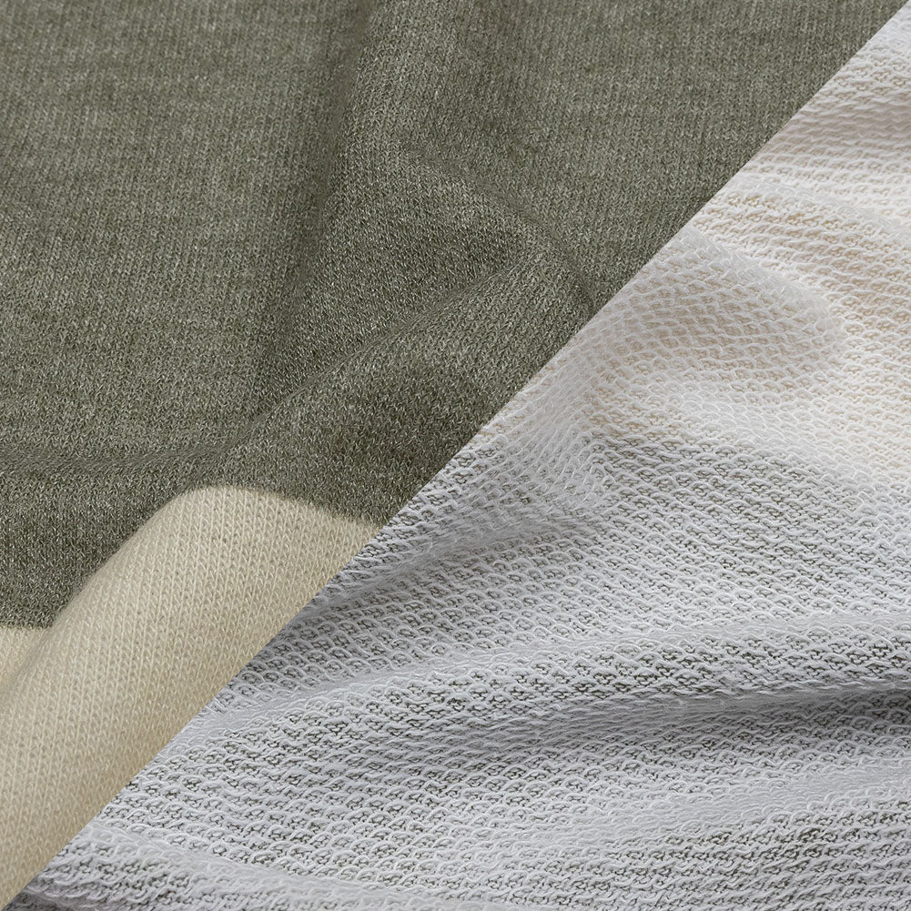 Olive, Beige and Misty Rose Stripes Stretch Polyester and Rayon French Terry Folded