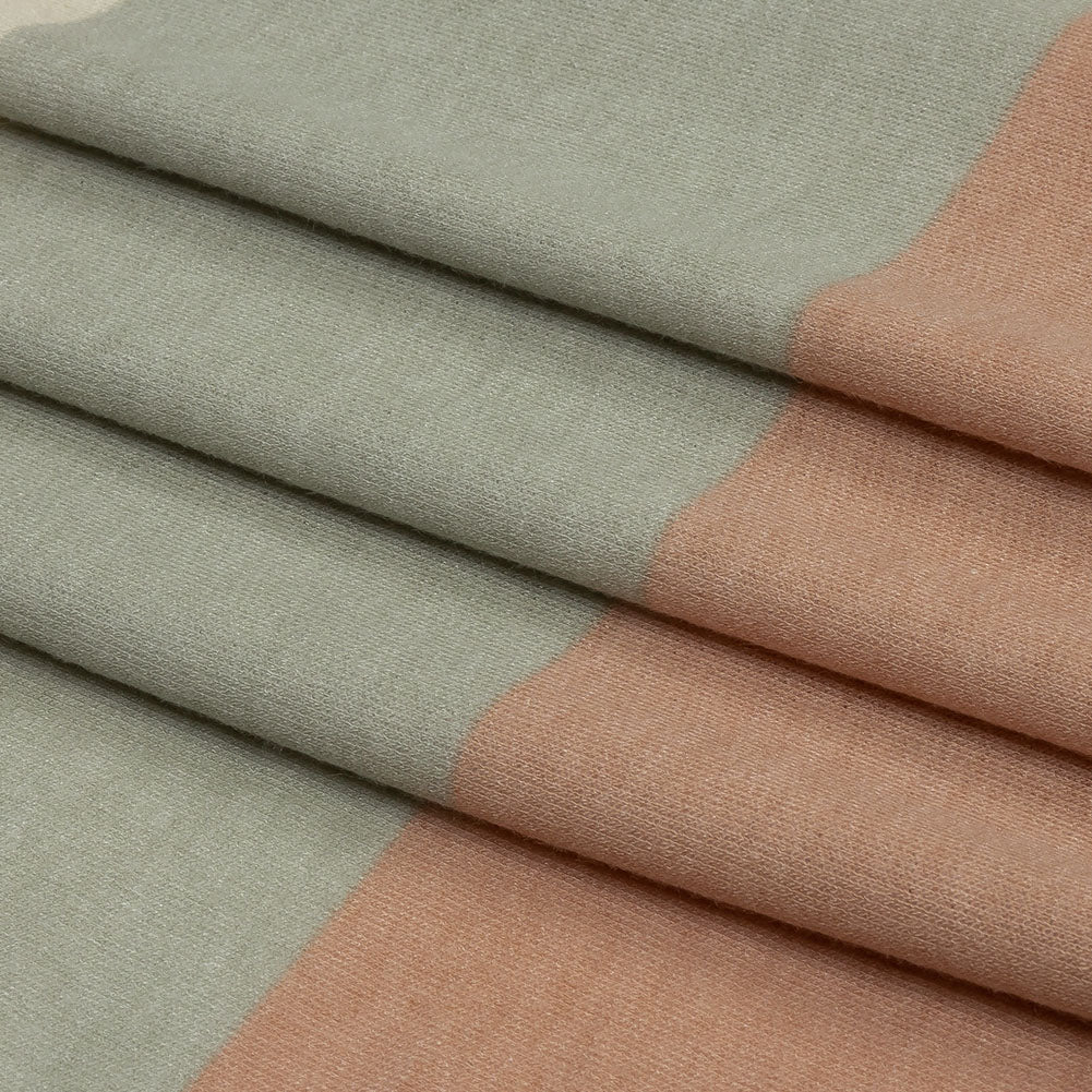 Olive, Beige and Misty Rose Stripes Stretch Polyester and Rayon French Terry Full