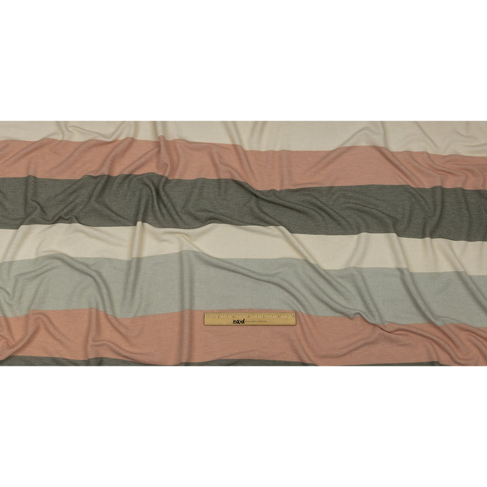 Olive, Beige and Misty Rose Stripes Stretch Polyester and Rayon French Terry Drape