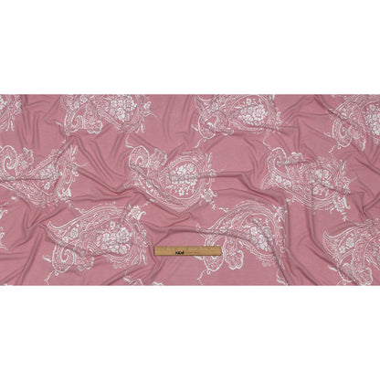 Pink and White Fancy Paisley Polyester and Rayon Jersey Drape