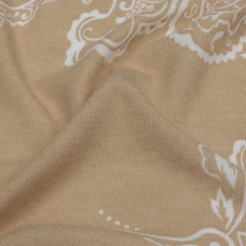 Beige and White Fancy Paisley Polyester and Rayon Jersey Folded