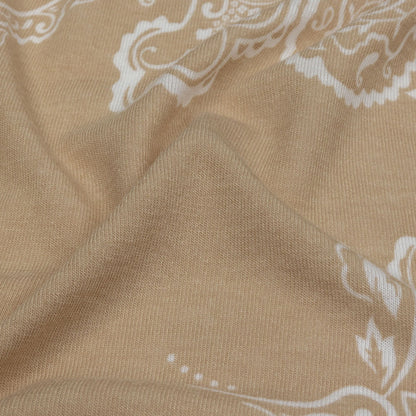 Beige and White Fancy Paisley Polyester and Rayon Jersey Folded
