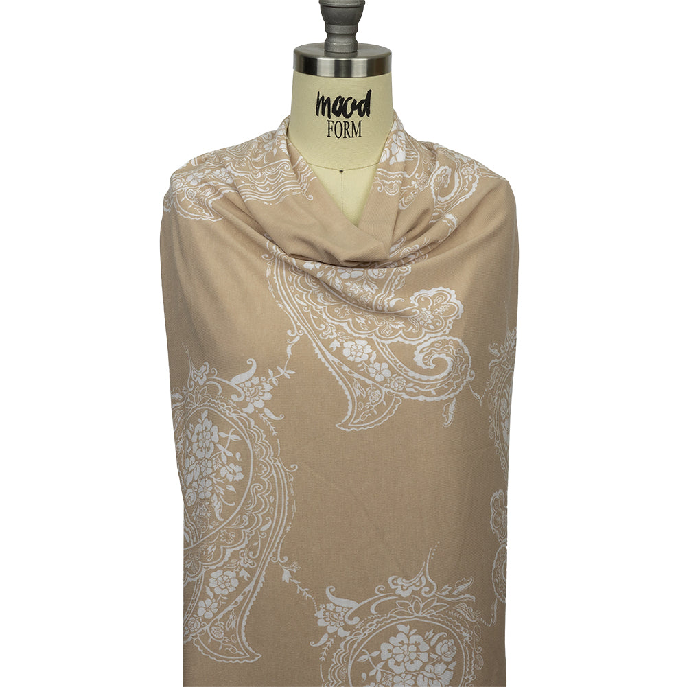 Beige and White Fancy Paisley Polyester and Rayon Jersey Detail