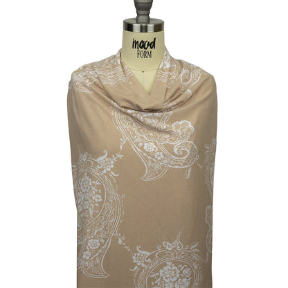 Beige and White Fancy Paisley Polyester and Rayon Jersey Detail