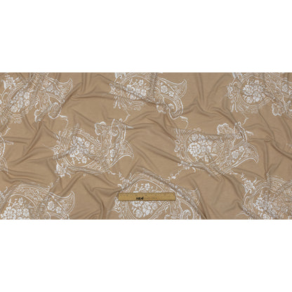 Beige and White Fancy Paisley Polyester and Rayon Jersey Drape